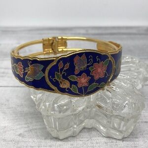 Vintage cloisonne  blue gold clamper/hinge bracelet